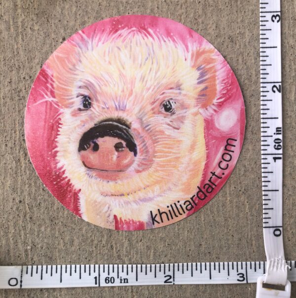 Sticker Piggy in Pink | Karen Hilliard Art | Sticker | Pig | Measurement