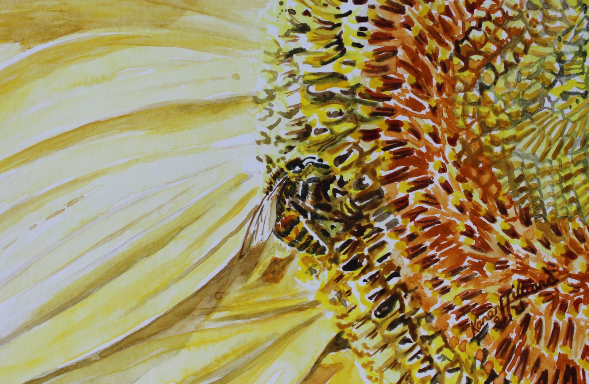 Sunflower Series 1 Number 1• Watercolor Tiny Painting • Karen Hilliard Art • 4 x 6