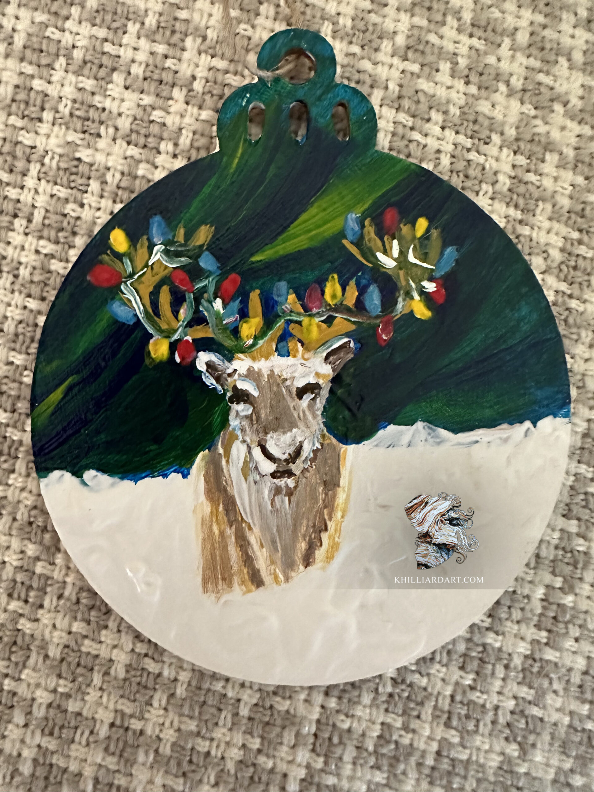 Caribou Ornament 2023 | Karen Hilliard Art | Original Acrylic