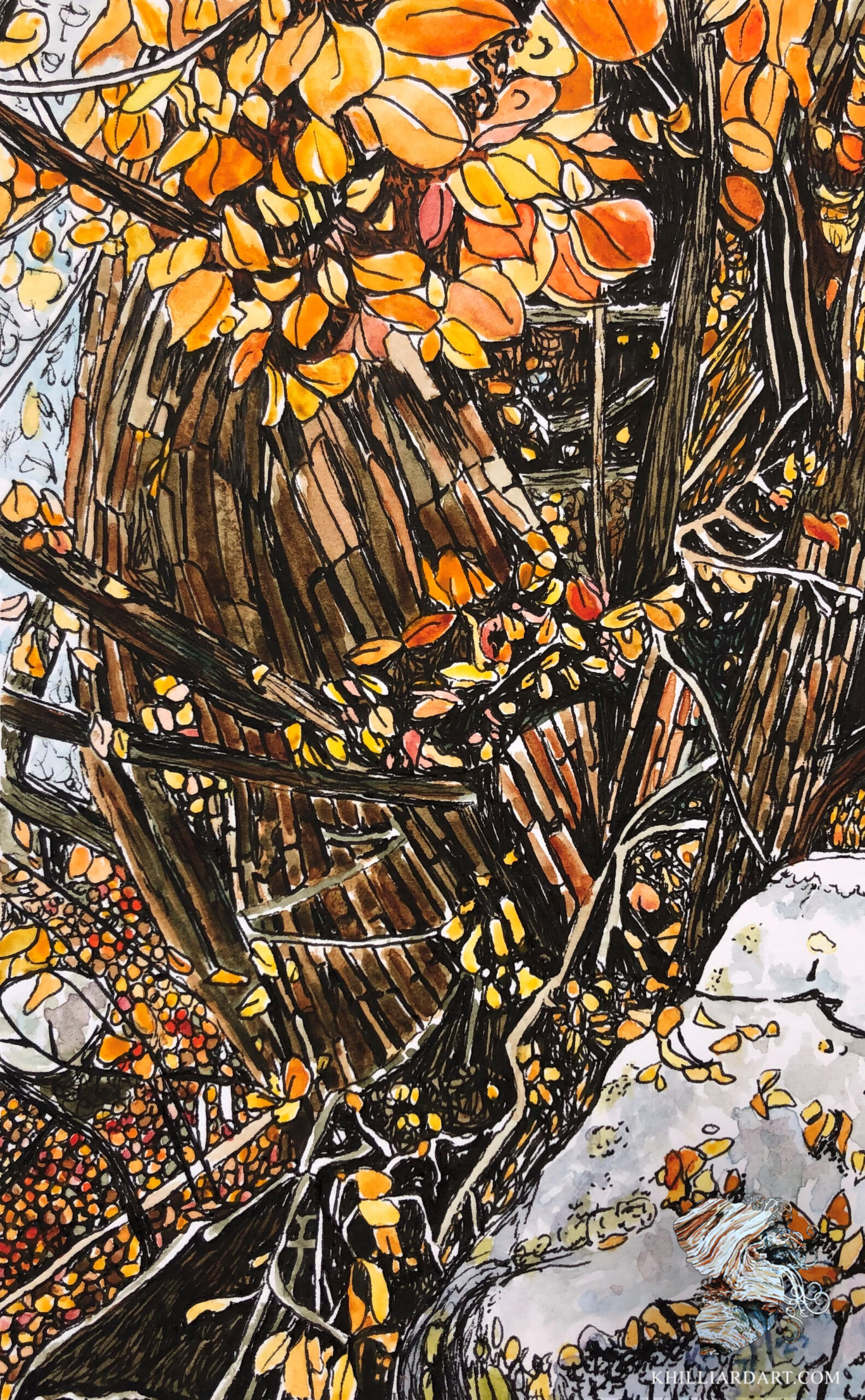 Fall in Red Rock | Original Watercolor | Karen Hilliard Art | Tiny Painting | Starting Bid | Auction