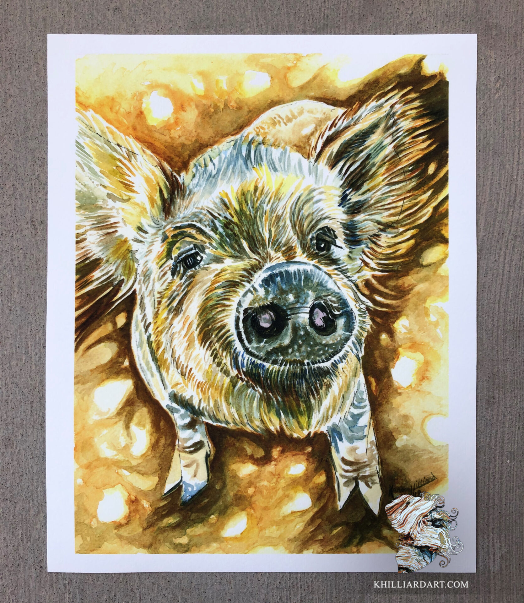 Fun in the Mud • Watercolor Print• Watercolor Animals • Karen Hilliard Art
