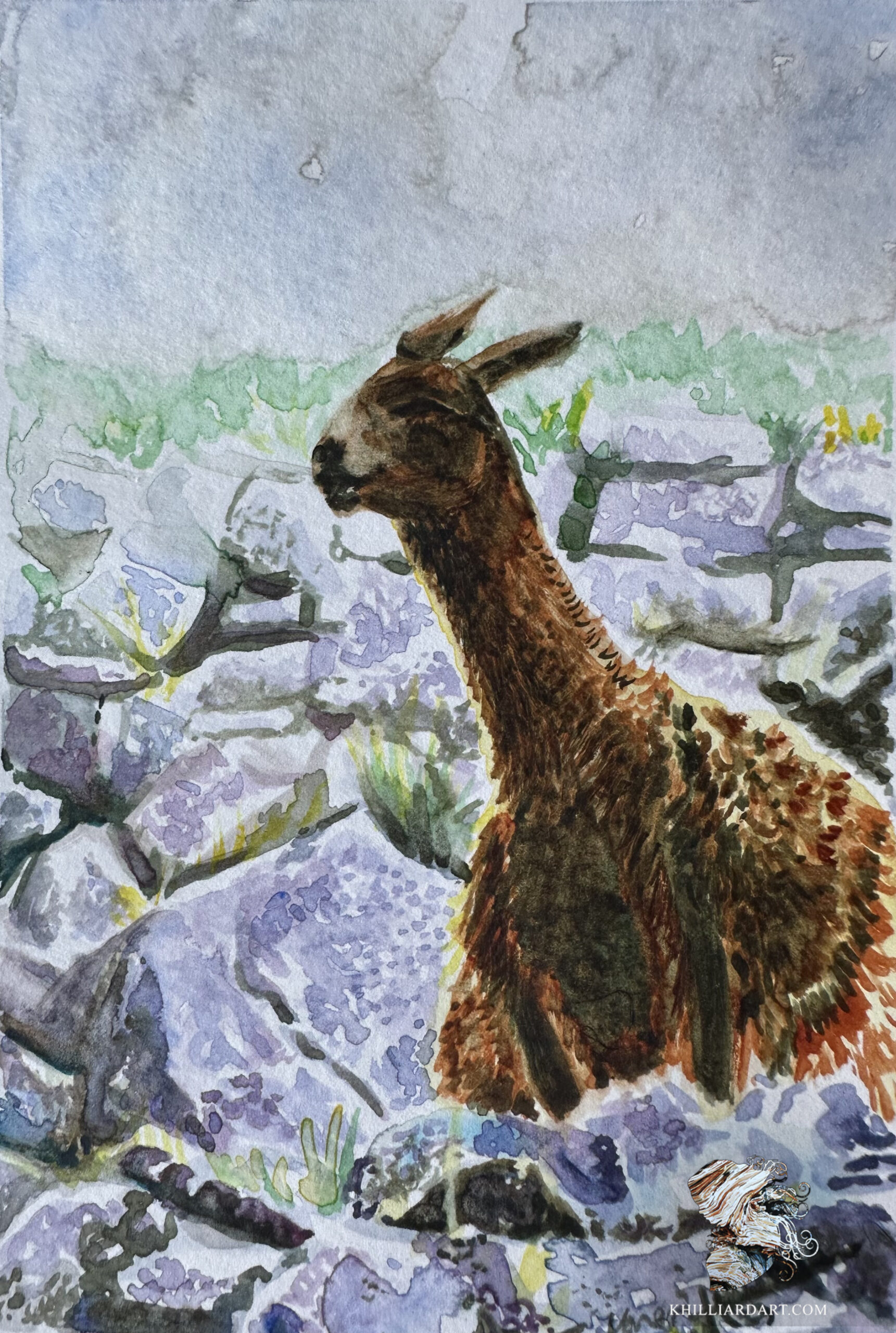 Machu Picchu Llamas Number 1 | Karen Hilliard Art | Watercolor | Original Art | Tiny Paintings
