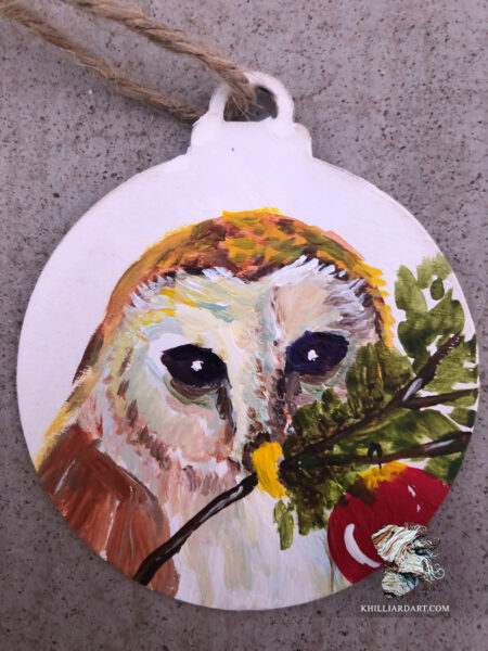 Ornament Barn Owl 3 | Karen Hilliard Art | Ornaments | Original Acrylic Painting