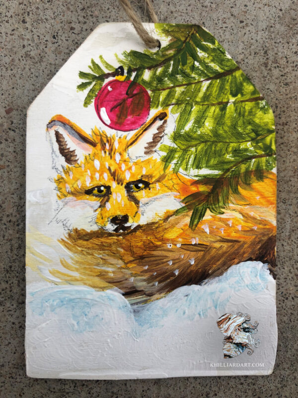 Ornament Fox in Snow | Karen Hilliard Art | Ornament | Fox | Original Painting Acrylic