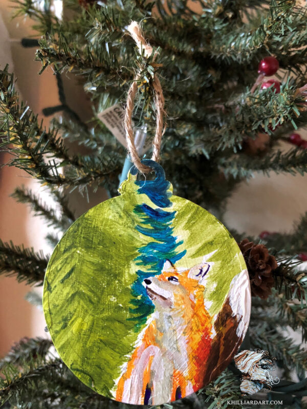 Ornament Fox with Trees | Karen Hilliard Art | Original Painting