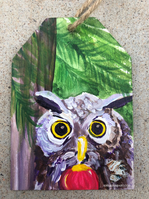Ornament Helpful Owl | Karen Hilliard Art | Original Acrylic Painting