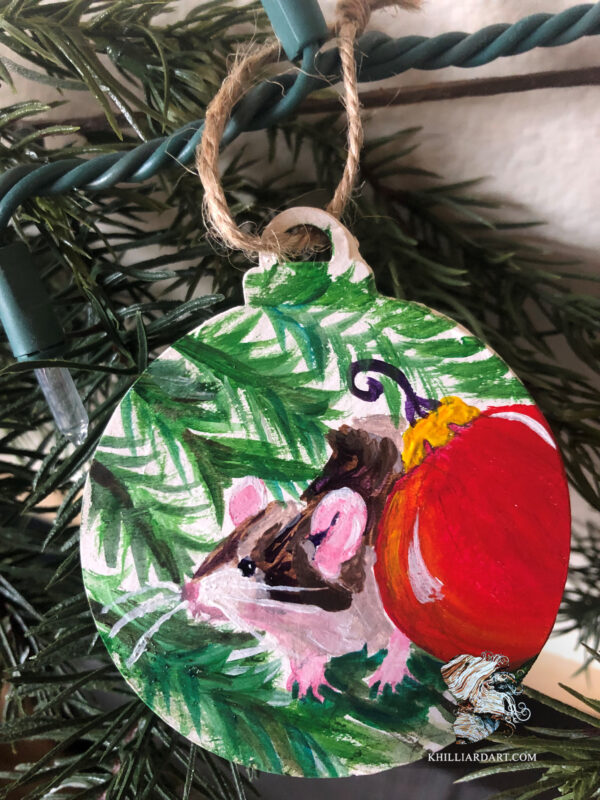 Ornament Mouse and an Ornament | Karen Hilliard Art | Original Acrylic Painting