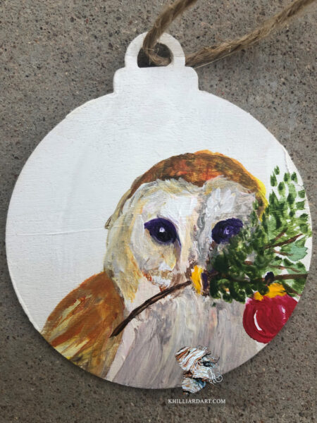 Ornament Owl White | Karen Hillard Art | Original Art
