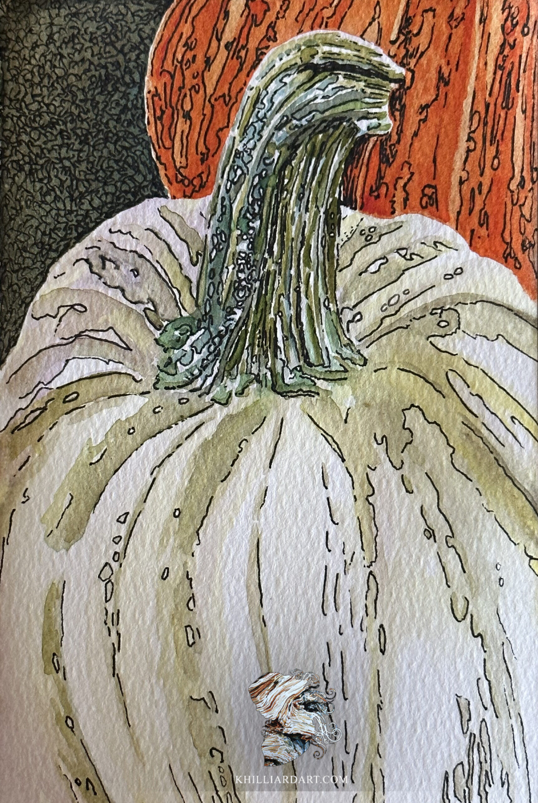 Pumpkins Series 1 Number 2 | Karen Hilliard Art | Watercolor and Ink | Tiny Paintings | Fall | Pumpkin | Halloween