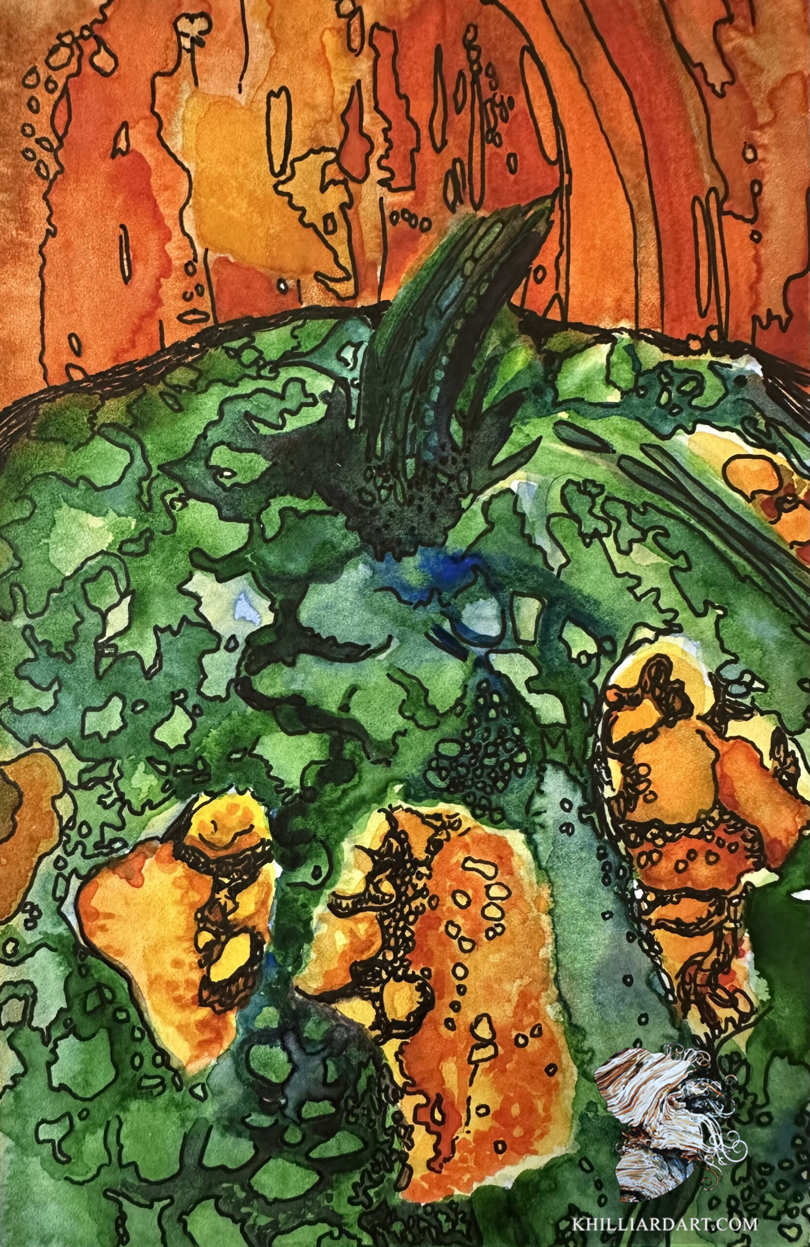 Pumpkins Series 1 Number 5 | Karen Hilliard Art | Pumpkin | Pumpkin Patch | Pumpkin Painting | Ink and Watercolor