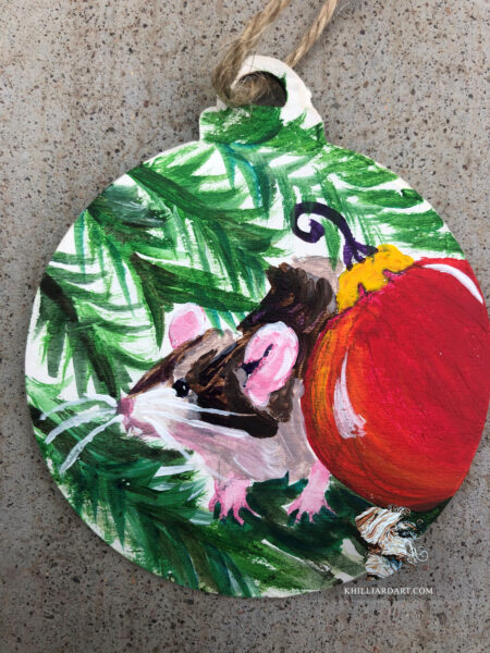 Ornament Mouse and an Ornament | Karen Hilliard Art | Original Acrylic Painting