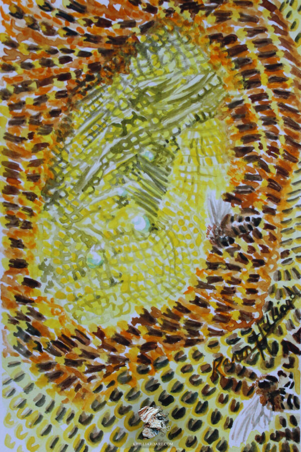 Sunflower Series 1 Number 7 • Watercolor Tiny Painting • Karen Hilliard Art • 4 x 6