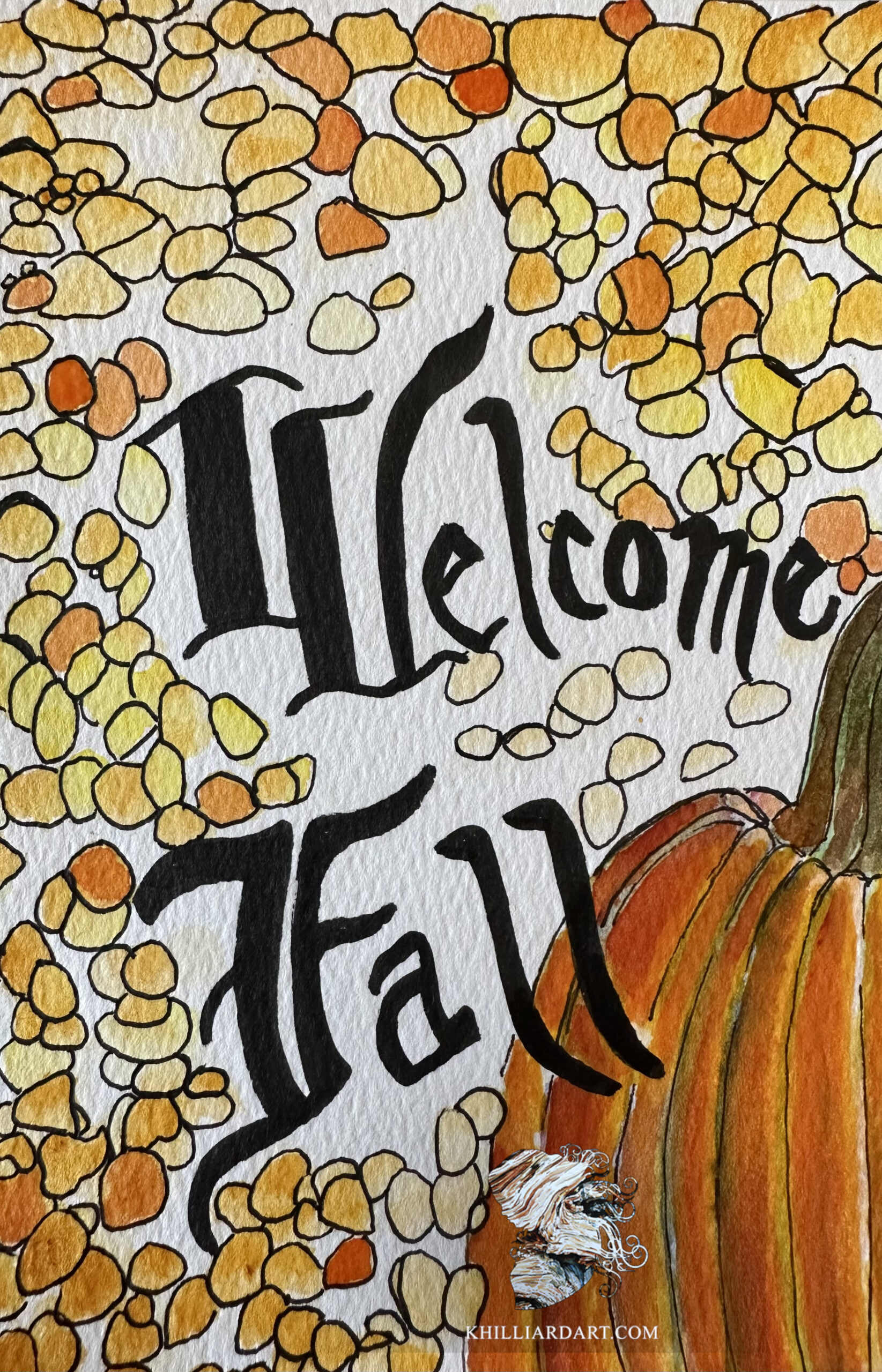 Welcome Fall Series 1 Number 3 | Karen Hilliard Art | Original Watercolor | Tiny Paintings | Fall