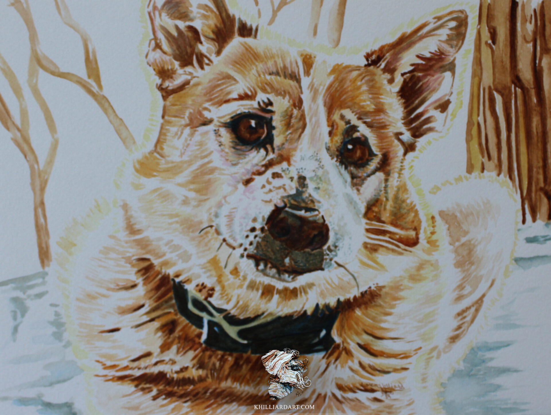 Winter Hike|Original Watercolor|Karen Hilliard Art|Animals