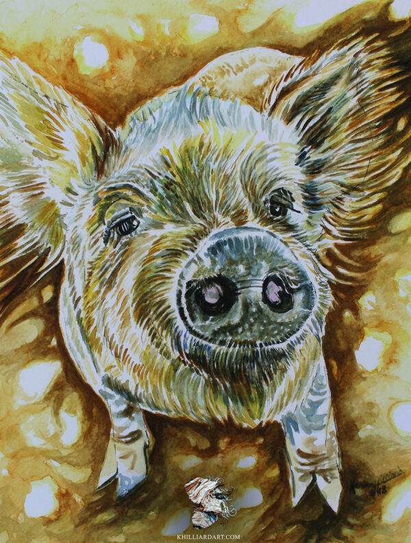 Fun In The Mud • Watercolor Pig Painting Fine Art Print • Karen Hilliard Art
