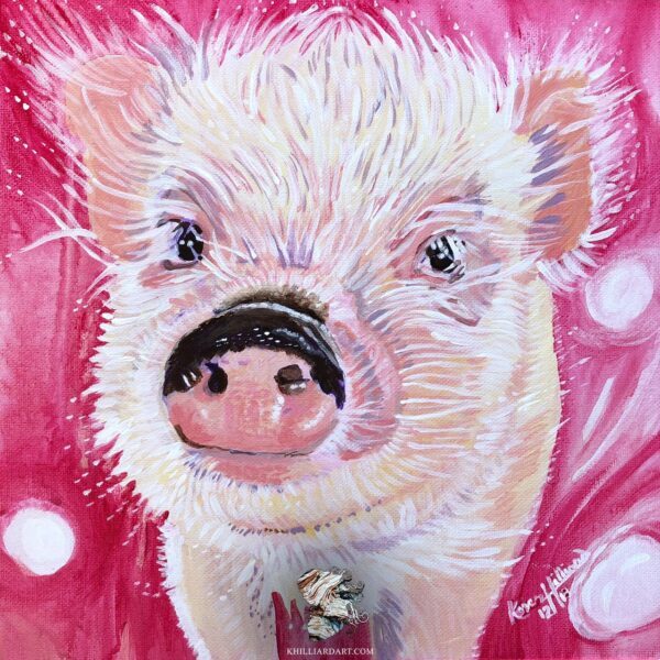 Piggy In Pink • Acrylic Pig Painting Print • Karen Hilliard Art