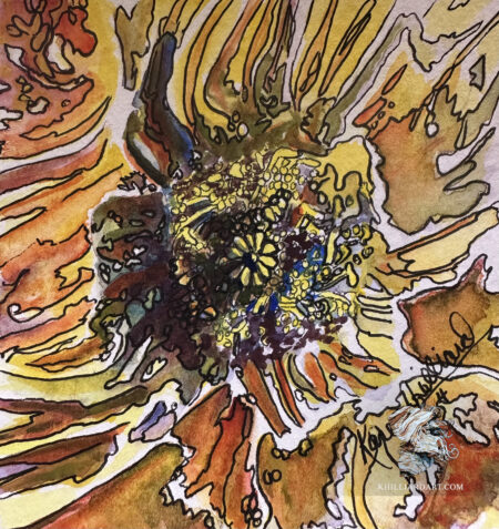 Cactus Bloom 1 | Karen Hilliard Art | Original Watercolor and Ink | Tiny Painting | 4x4