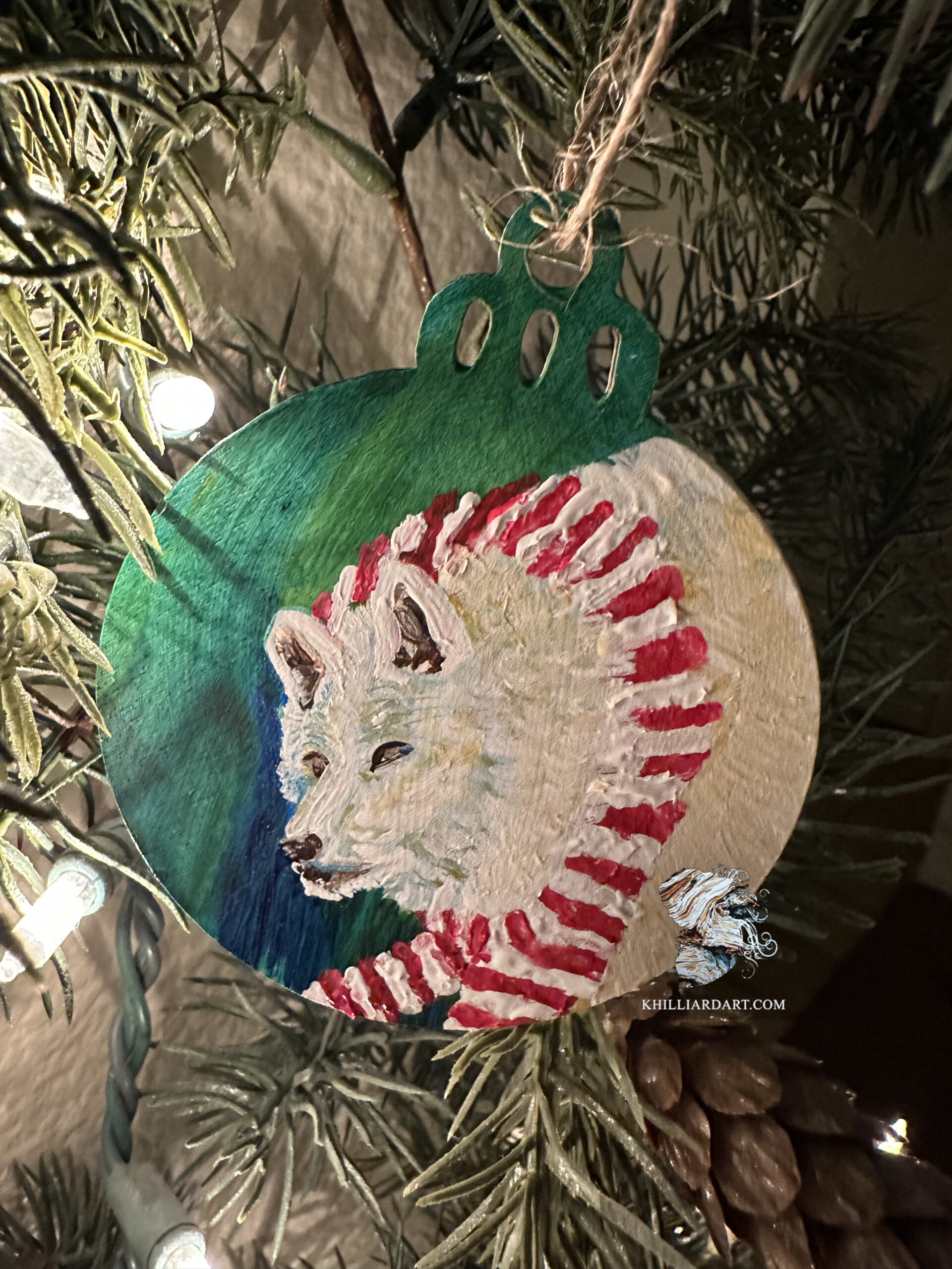 Wolf Ornament | Christmas Ornament 2023 | Karen Hilliard Art | acrylic Painting