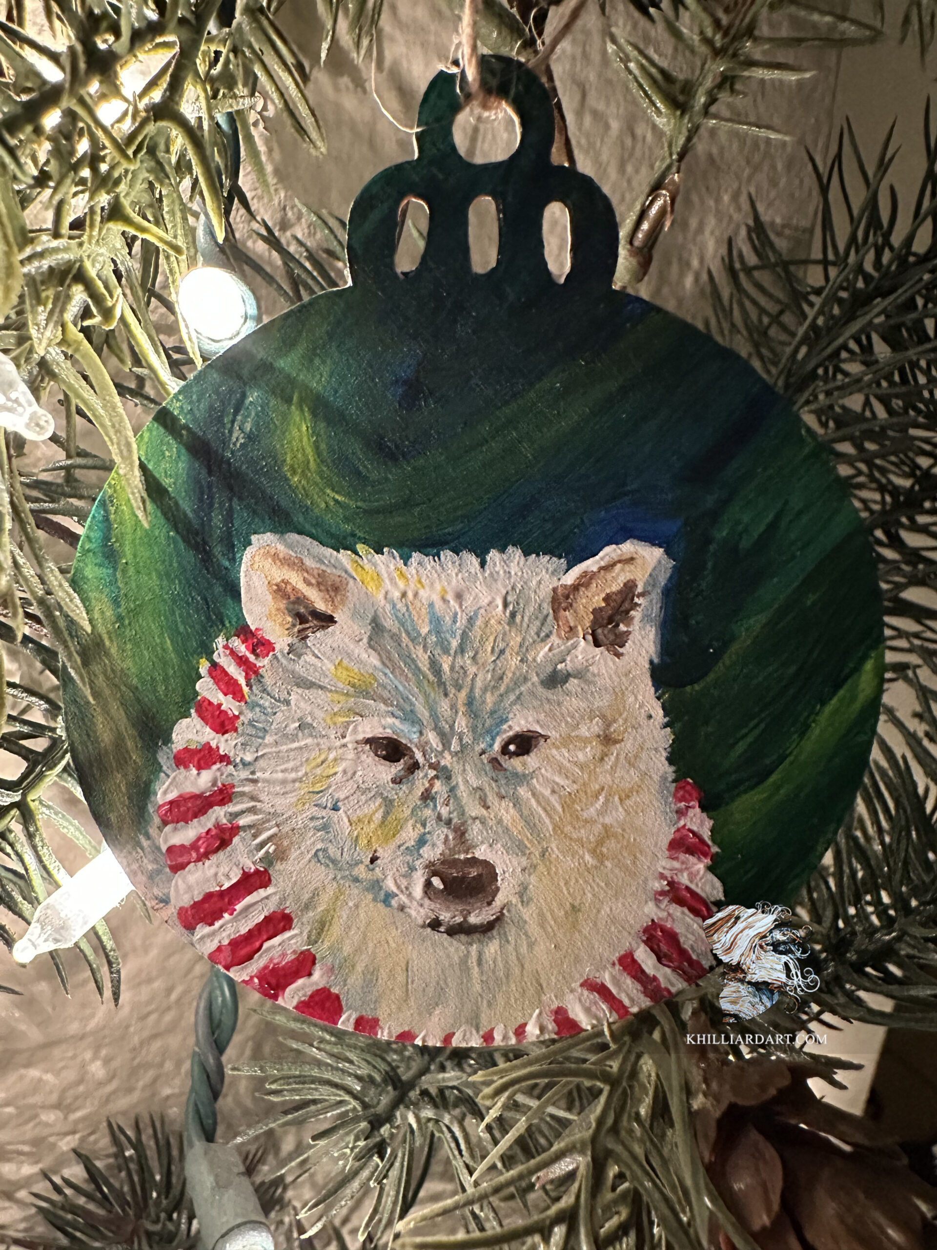 Wolf Ornament | Christmas Ornament 2023 | Karen Hilliard Art | acrylic Painting